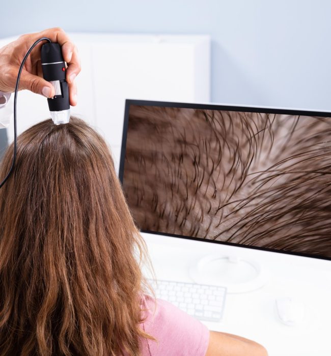 Dermatologist Using Trichoscope For Hair Fall Treatment